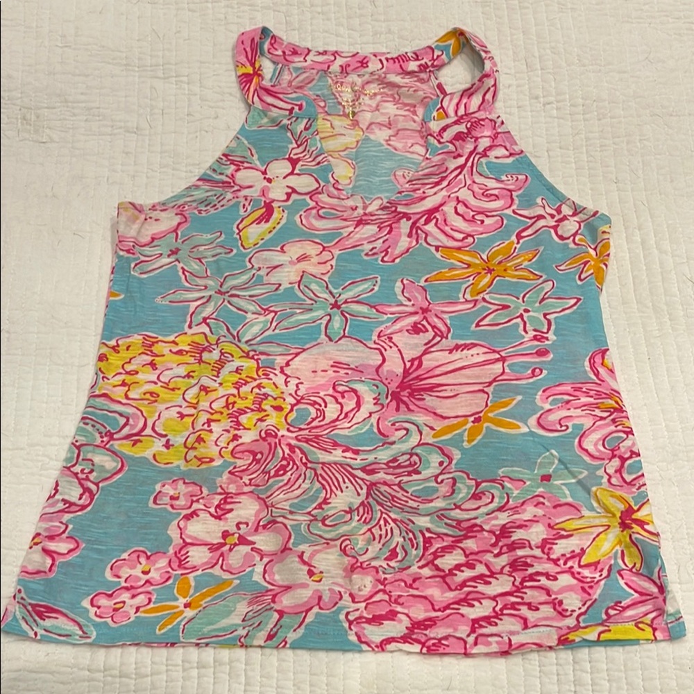 Lilly Pulitzer Floral Sleeveless Top in Pink and Blue, size S.